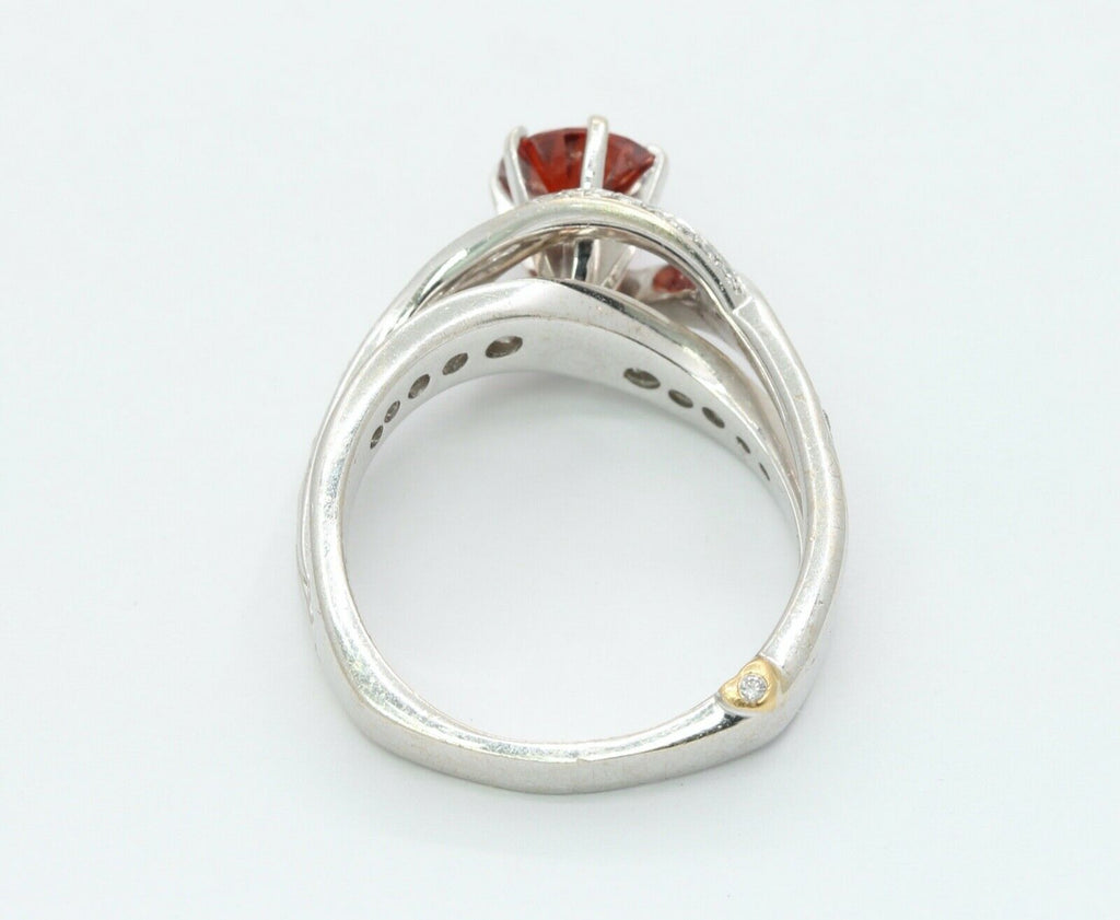 Vintage Ladies Spessartite Garnet Diamonds 18K White Gold Ring