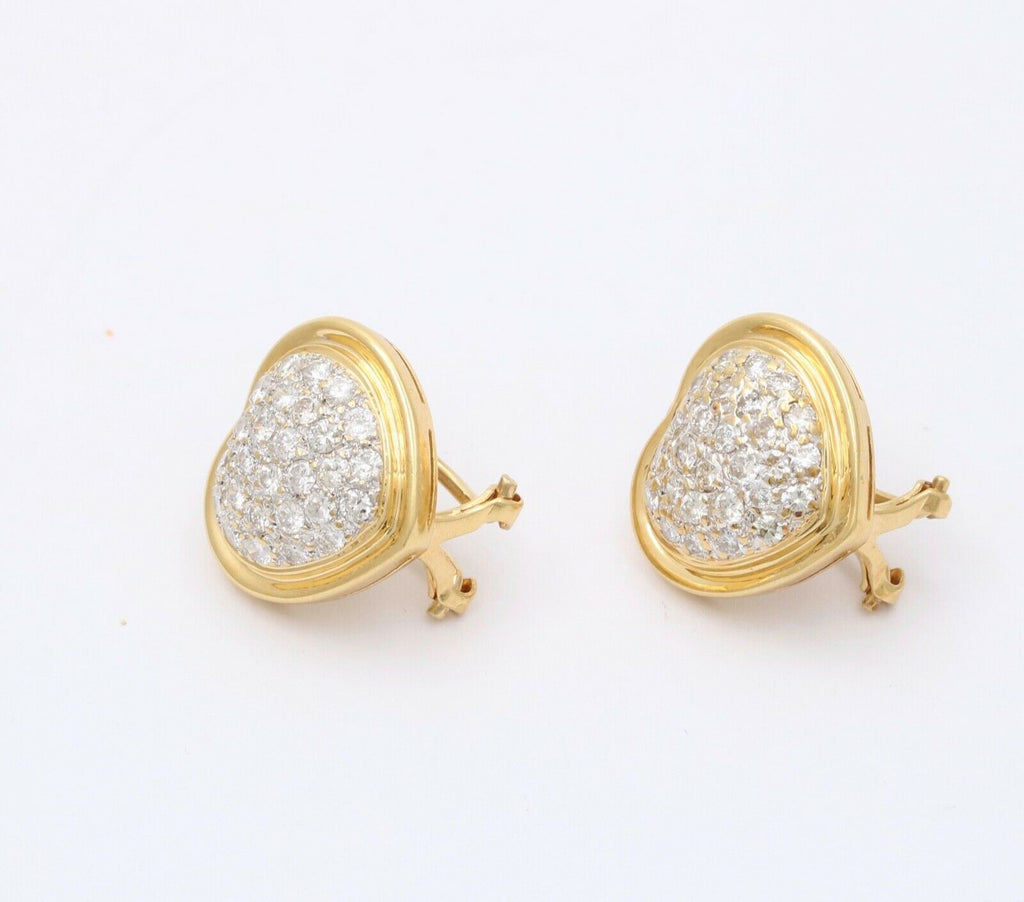 Vintage Heart Diamonds 18K Yellow Gold Earrings