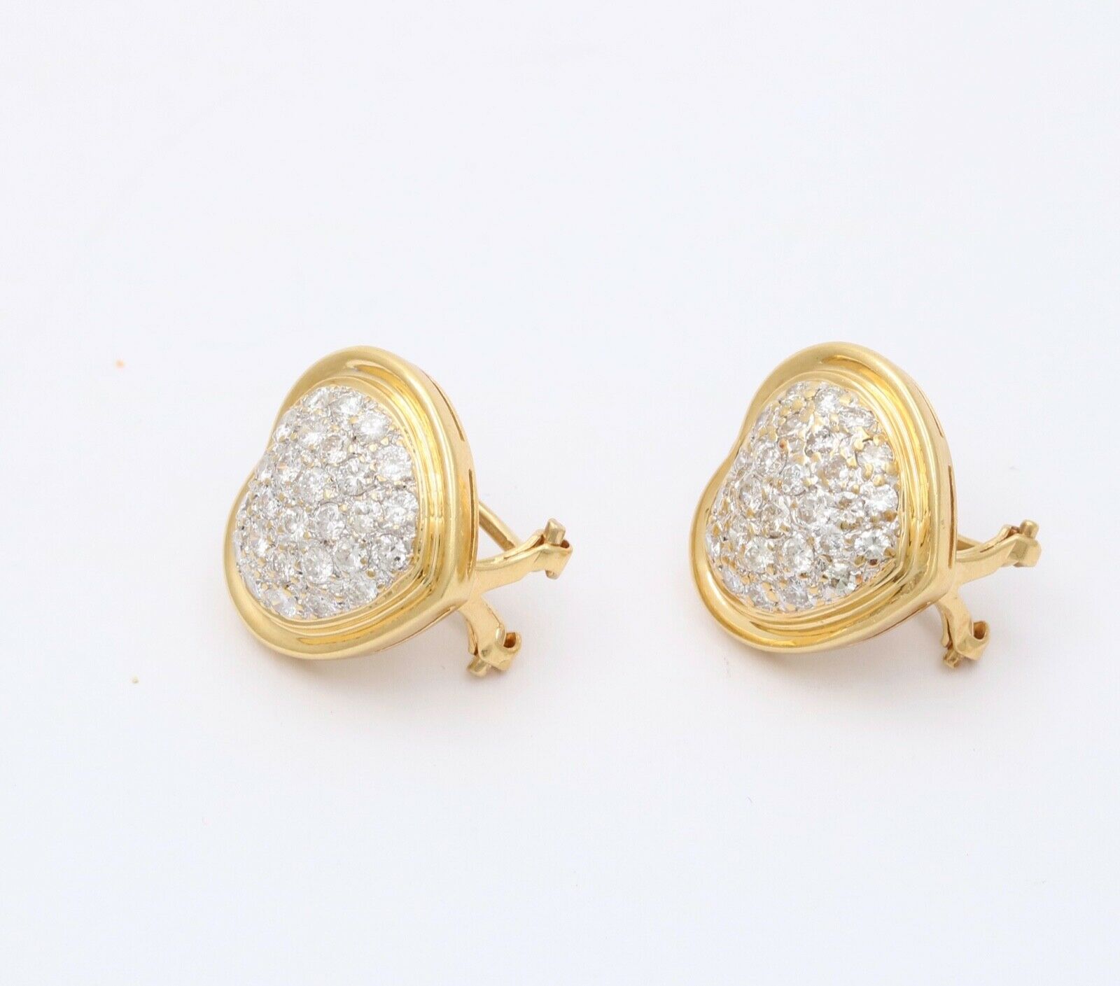 Vintage Heart Diamonds 18K Yellow Gold Earrings