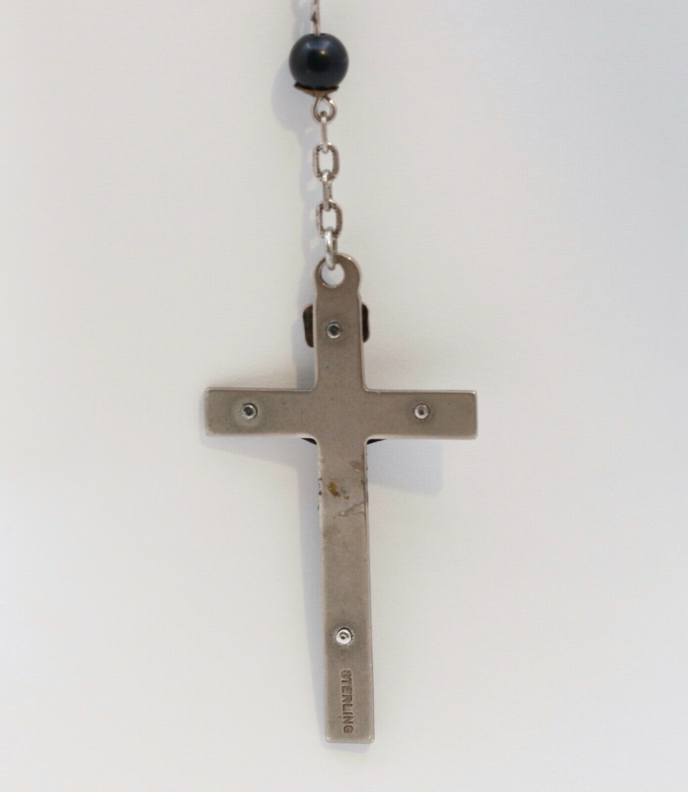 Vintage Sterling Silver Wood Beads Rosary