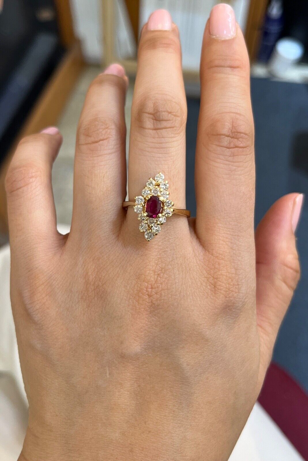 Vintage Diamond and Ruby Navette Ring, Statement Ring
