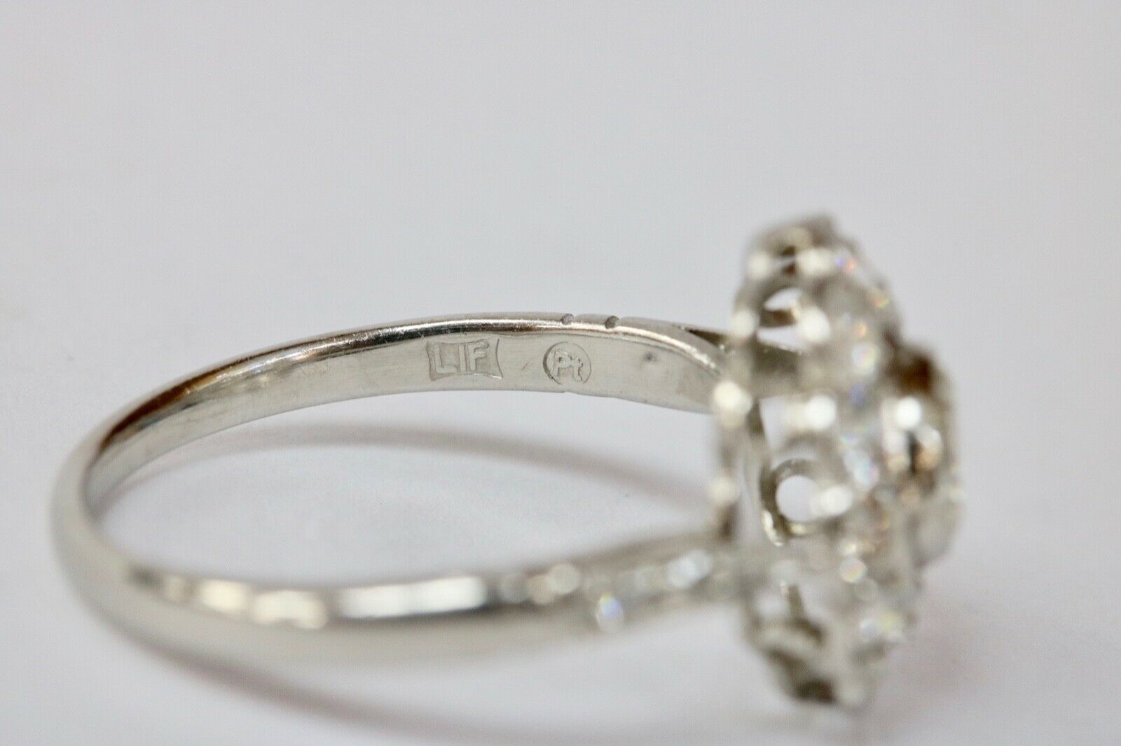 Brilliant French Art Deco Floral Ring Diamonds Platinum Ring