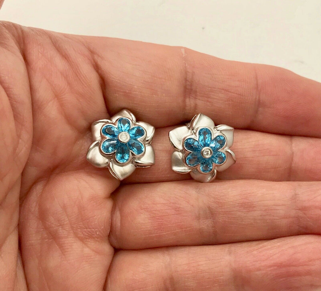 Lovely Vintage Summer 14K White Gold Topaz Diamonds Earrings