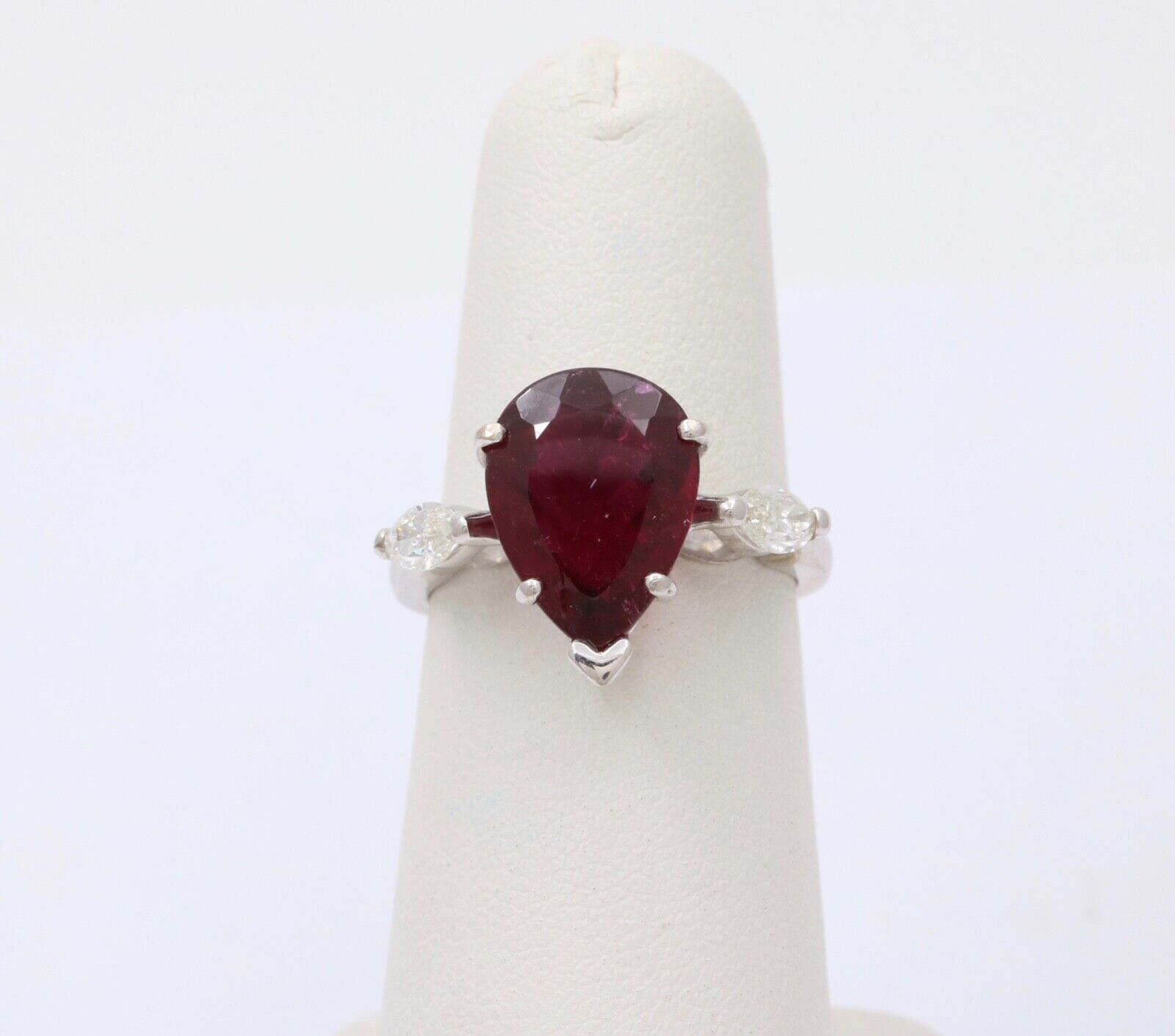 Gorgeous 18K White Gold Rubellite Tourmaline and Diamond Ring