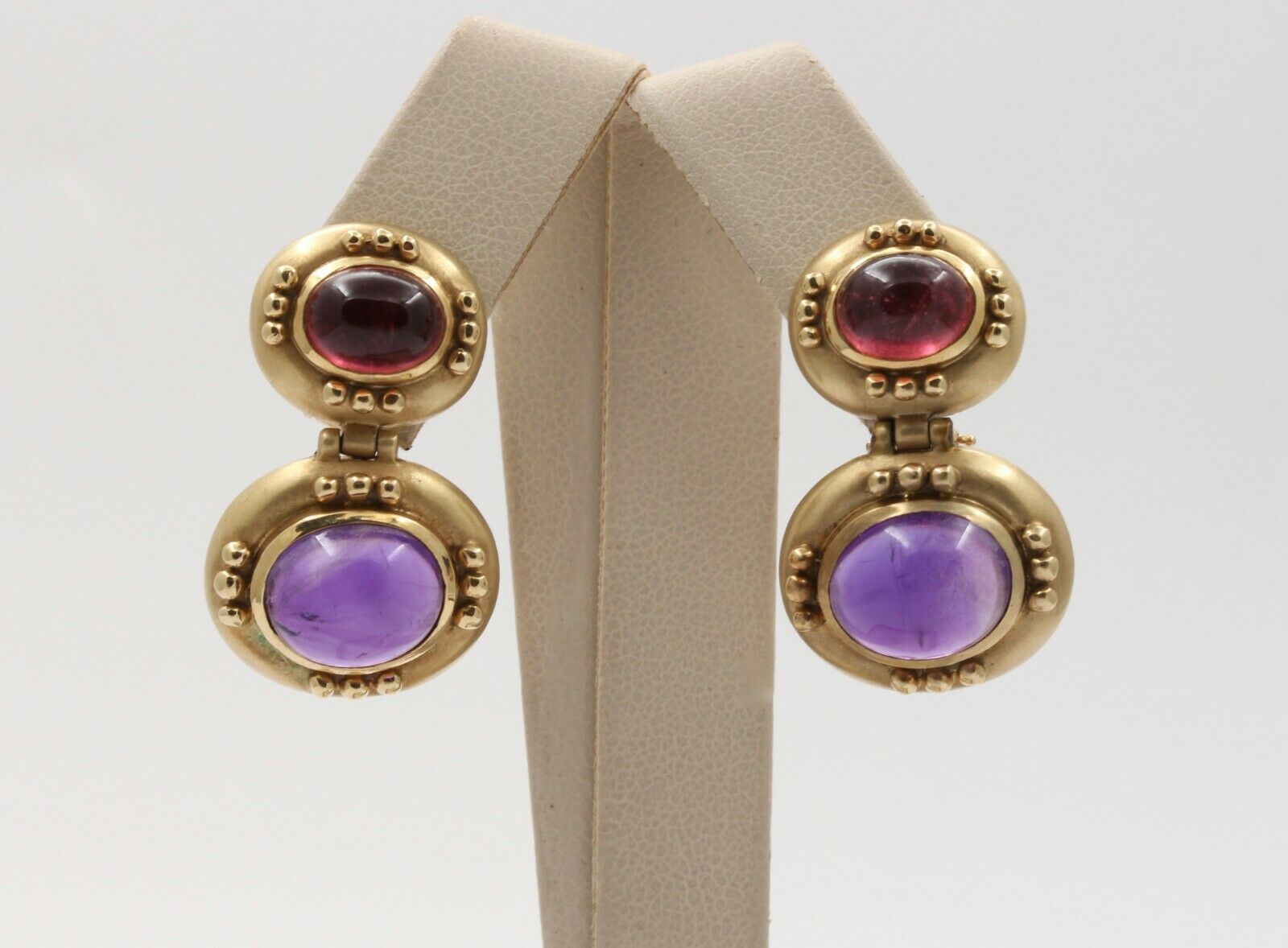 Vintage 14K Yellow Gold Hanging Tourmaline Earrings