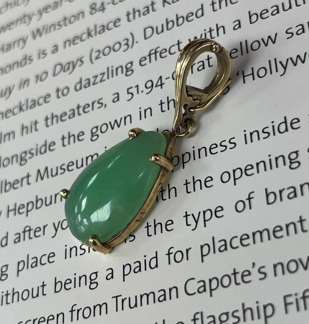 Vintage 14K Yellow Gold Chrysoprase Tear Drop Pendant