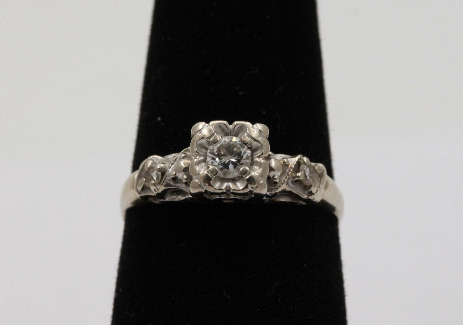 Art Deco 14K White Gold Diamond Ring, Engagement Ring, Stacking Ring