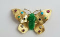 Vintage Jade Butterfly 18K Yellow Gold Multi Stone Brooch Pin