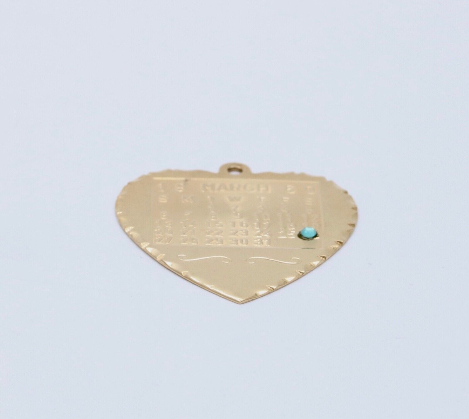 Vintage 14K Yellow Gold Aquamarine Heart Charm For March 26 Birthday Anniversary