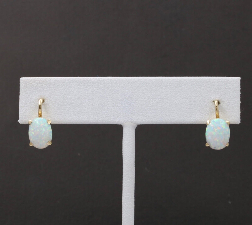 Vintage Synthetic Opal 14K Yellow Gold Lever Back Earrings