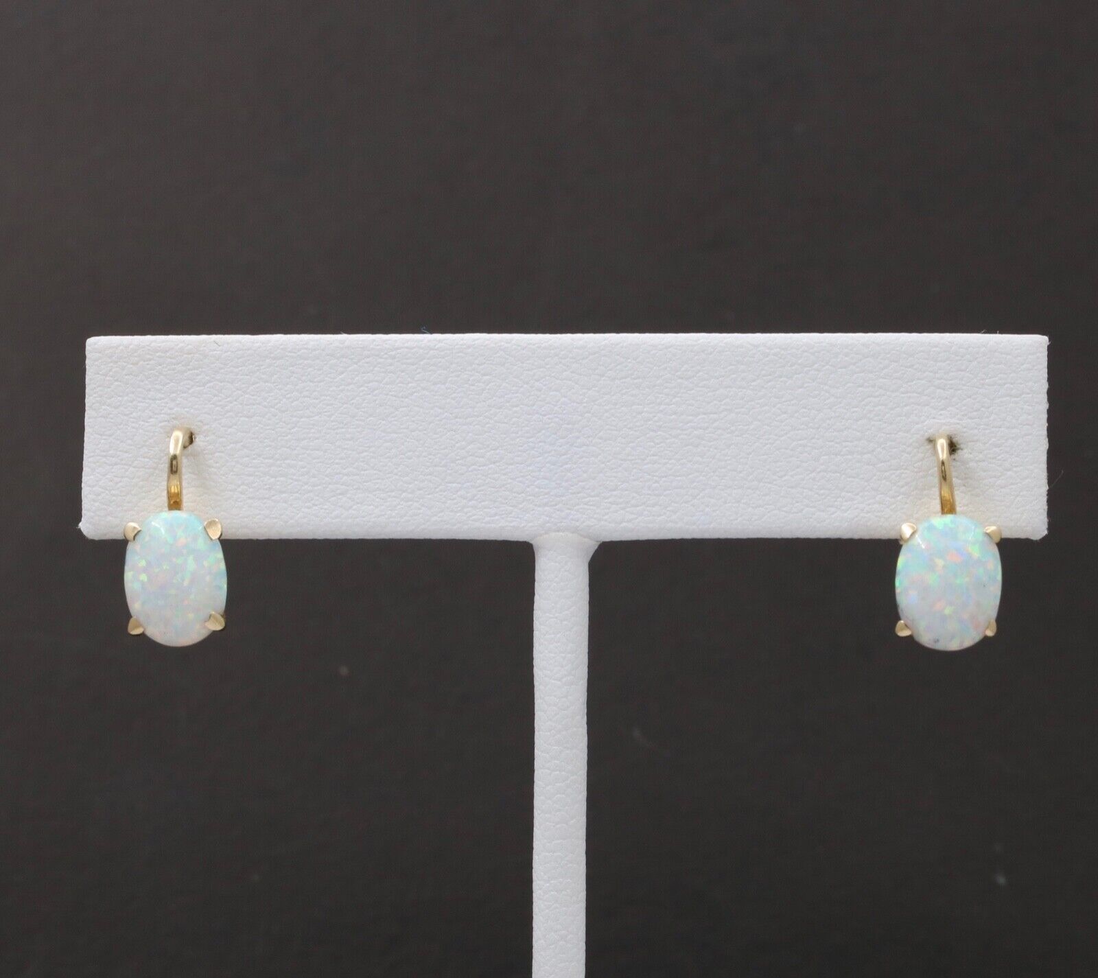 Vintage Synthetic Opal 14K Yellow Gold Lever Back Earrings