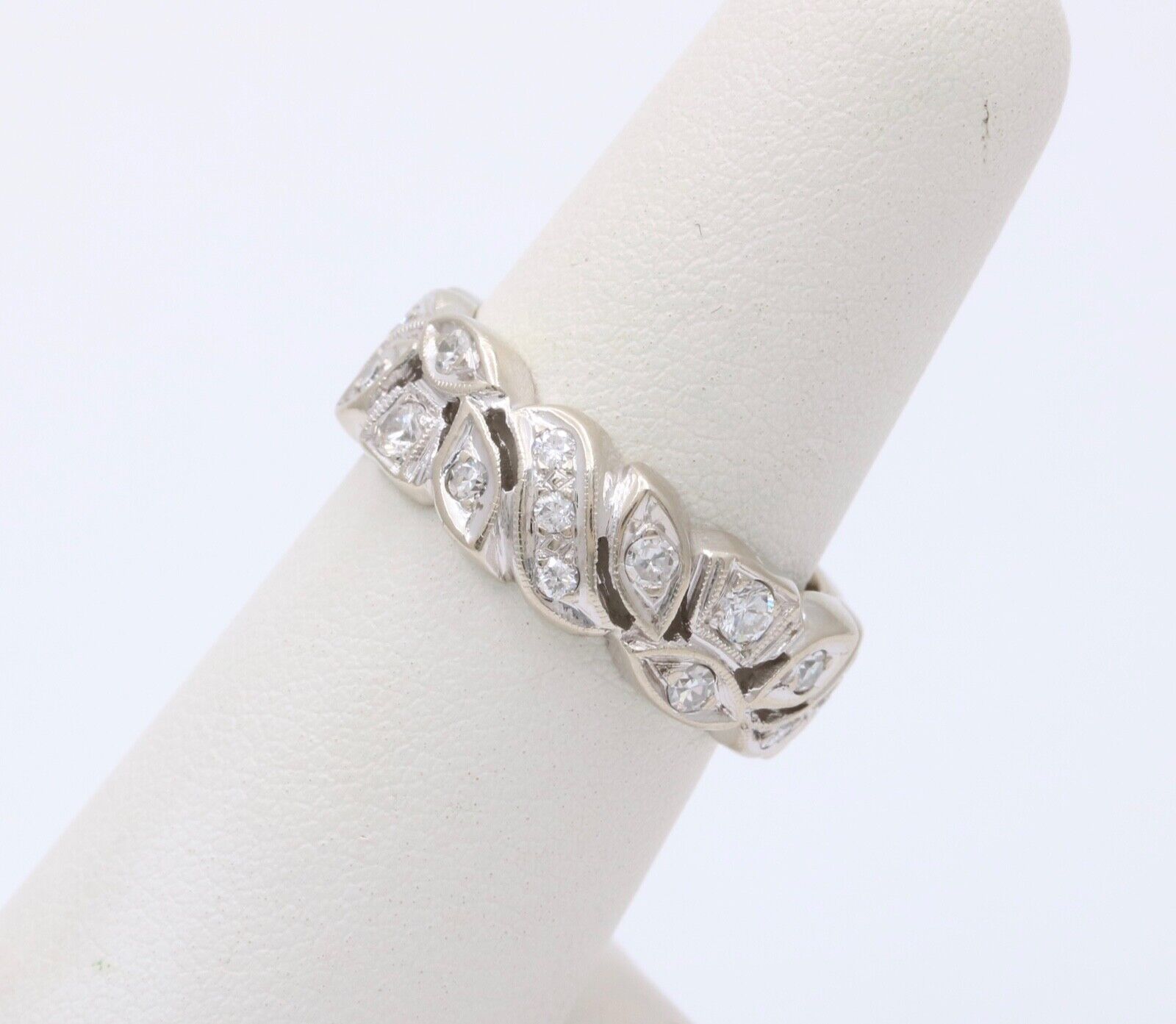 Art Deco 14K White Gold Diamond Ring Band, Wedding Band