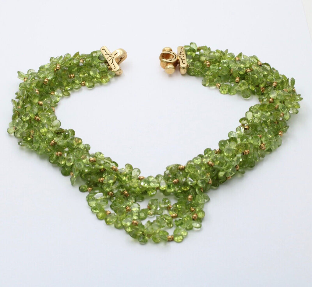 Vintage Beaded Peridot 18K Yellow Gold Layered Necklace