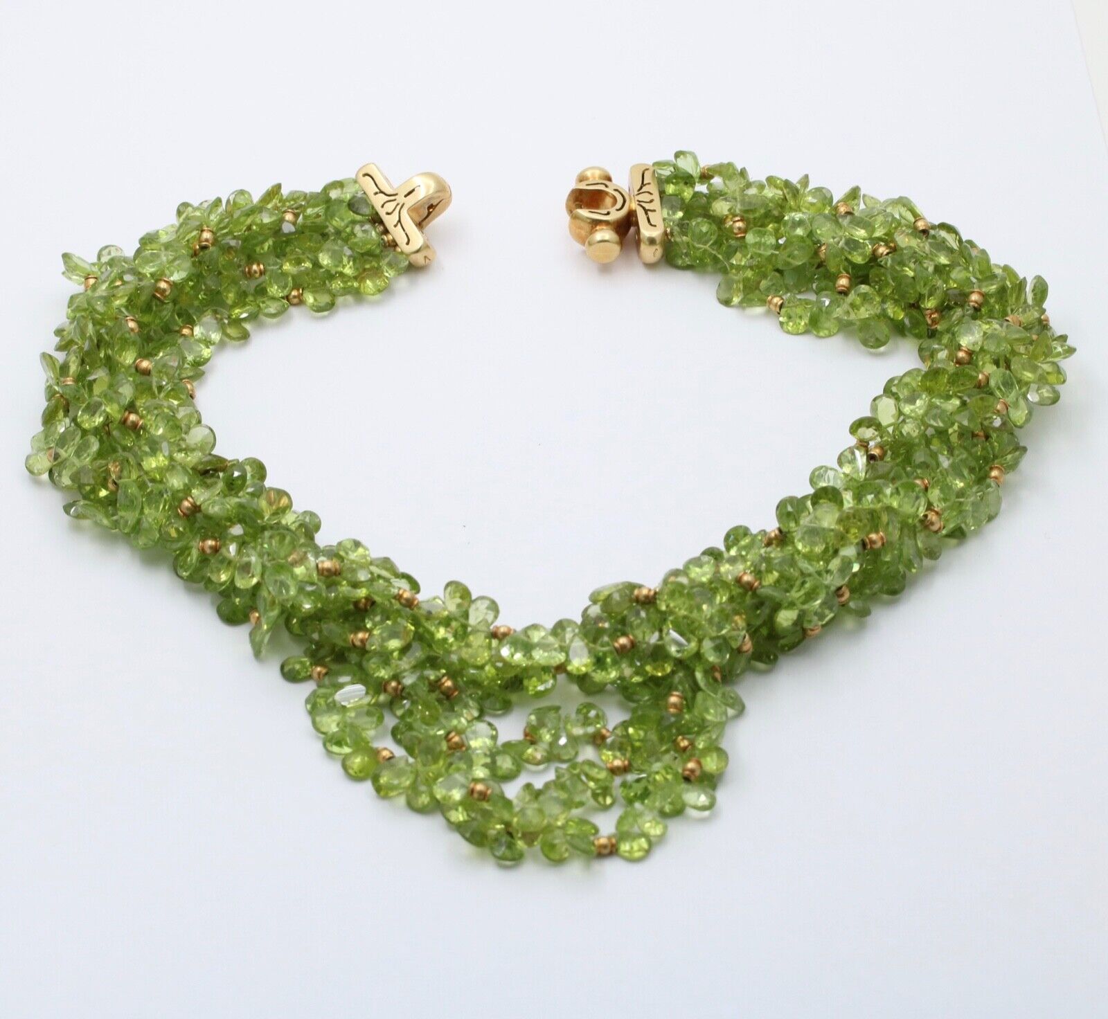 Vintage Beaded Peridot 18K Yellow Gold Layered Necklace