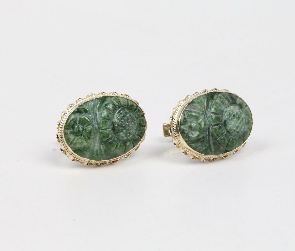Vintage Men's Jade 14K Yellow Gold Cufflinks
