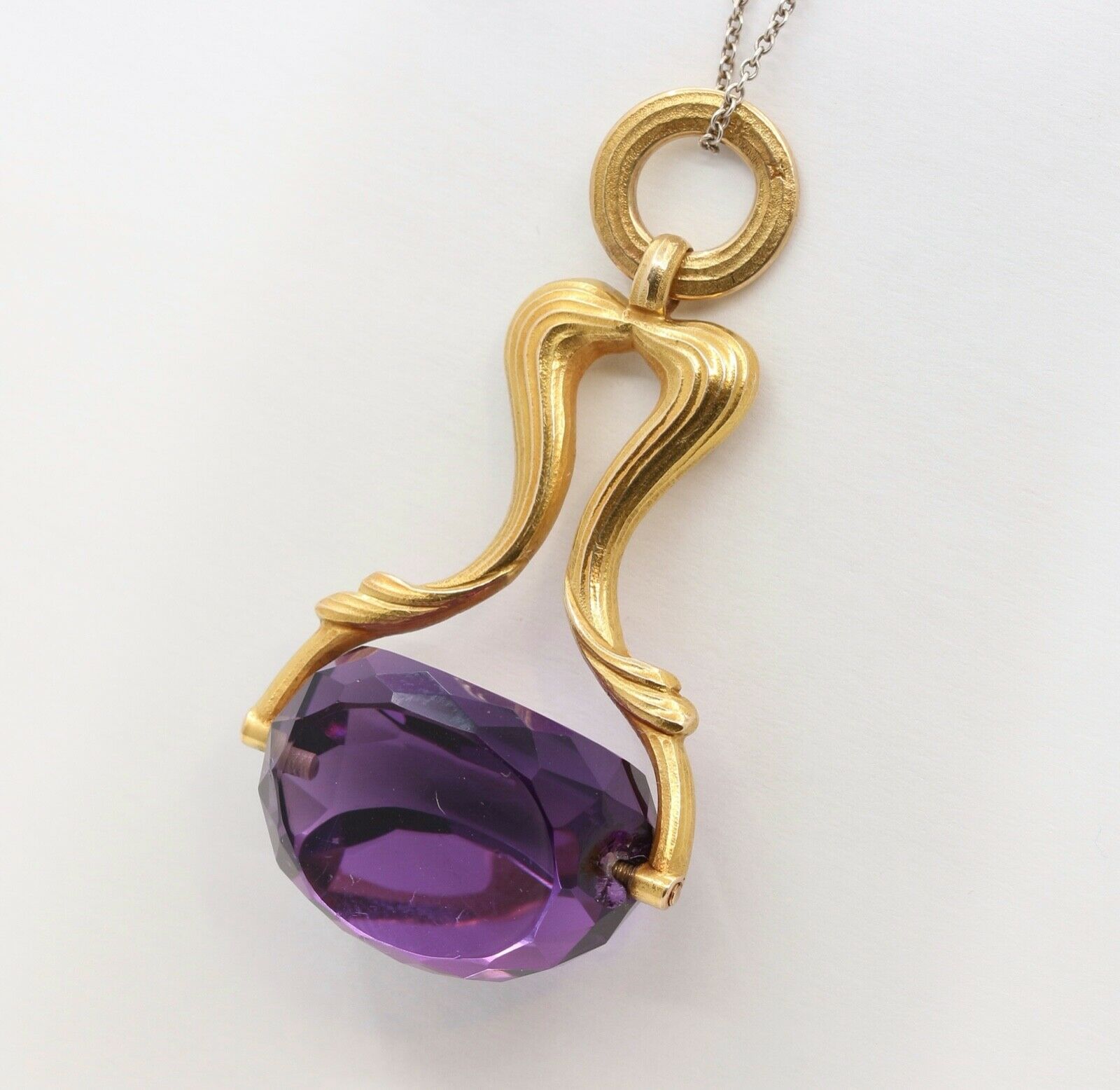 Beautiful Victorian FOB Amethyst 14K Yellow Gold Swivel Stone Pendant