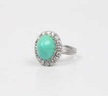 Load image into Gallery viewer, Vintage Turquoise and Diamonds 18K White Gold Ladies Ring
