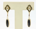 Vintage 14/18K Yellow Gold Enamel Onyx Diamond Hanging Earrings