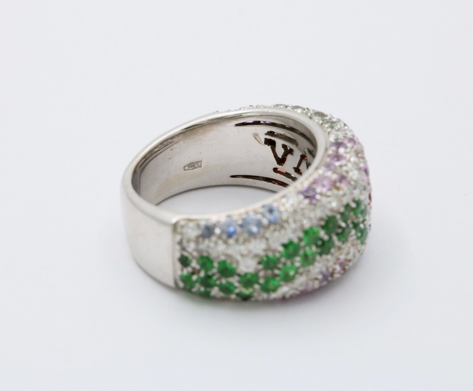 Vintage Valente MultiStone Wave 18K White Gold Ring