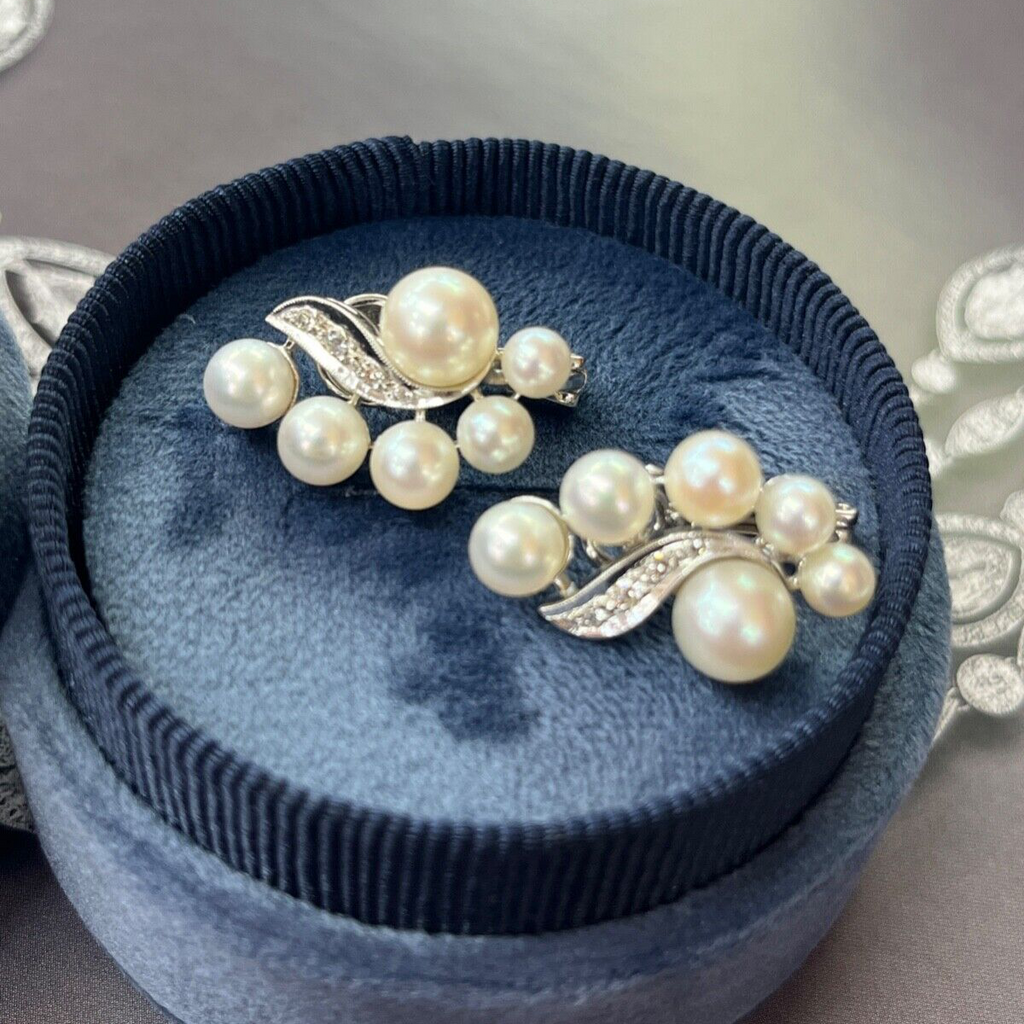 Vintage 14K White Gold Cultured Pearl Clip Earrings