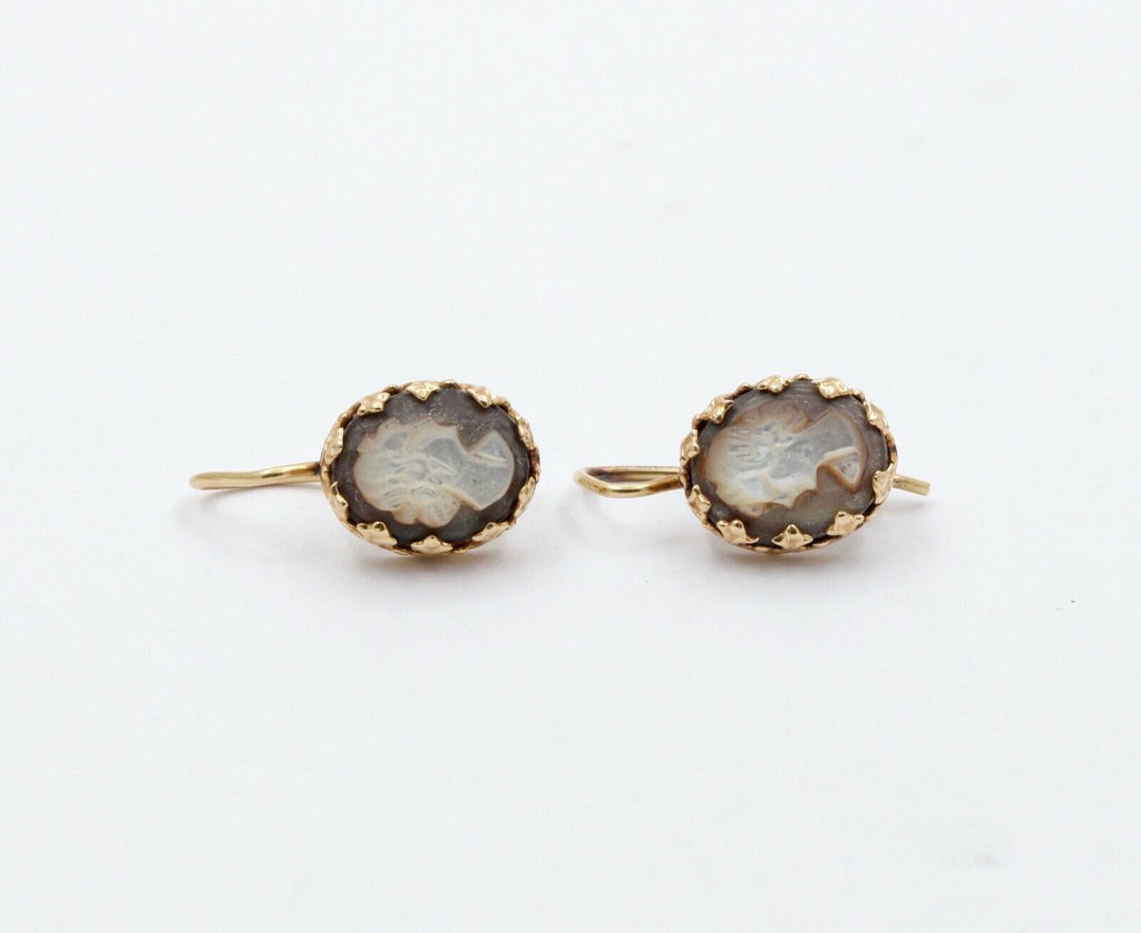 Vintage 14k Yellow Gold Cameo Drop Earrings