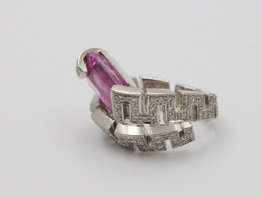 Amazing Rectangle Pink Topaz Spiral Snake Platinum Ring, Statement Ring