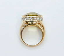 Load image into Gallery viewer, Large Statement Ladies Lemon Green Quartz Diamonds 14K Yellow Gold Ring
