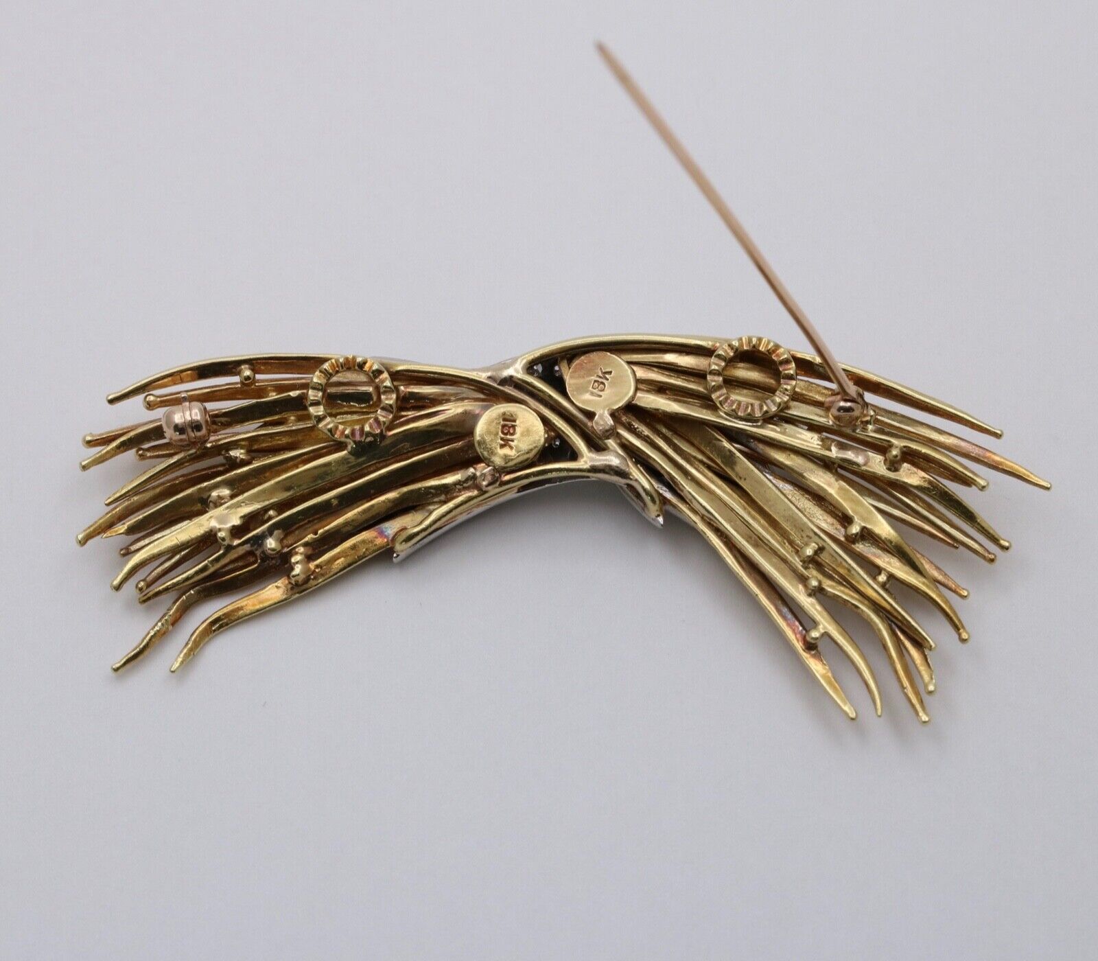 Vintage Angel Wings Diamonds Yellow White Gold Brooch