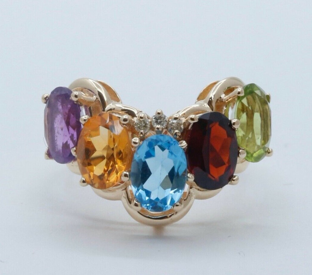 Beautiful Vintage Ladies 14K Yellow Gold Multi Stone Ring