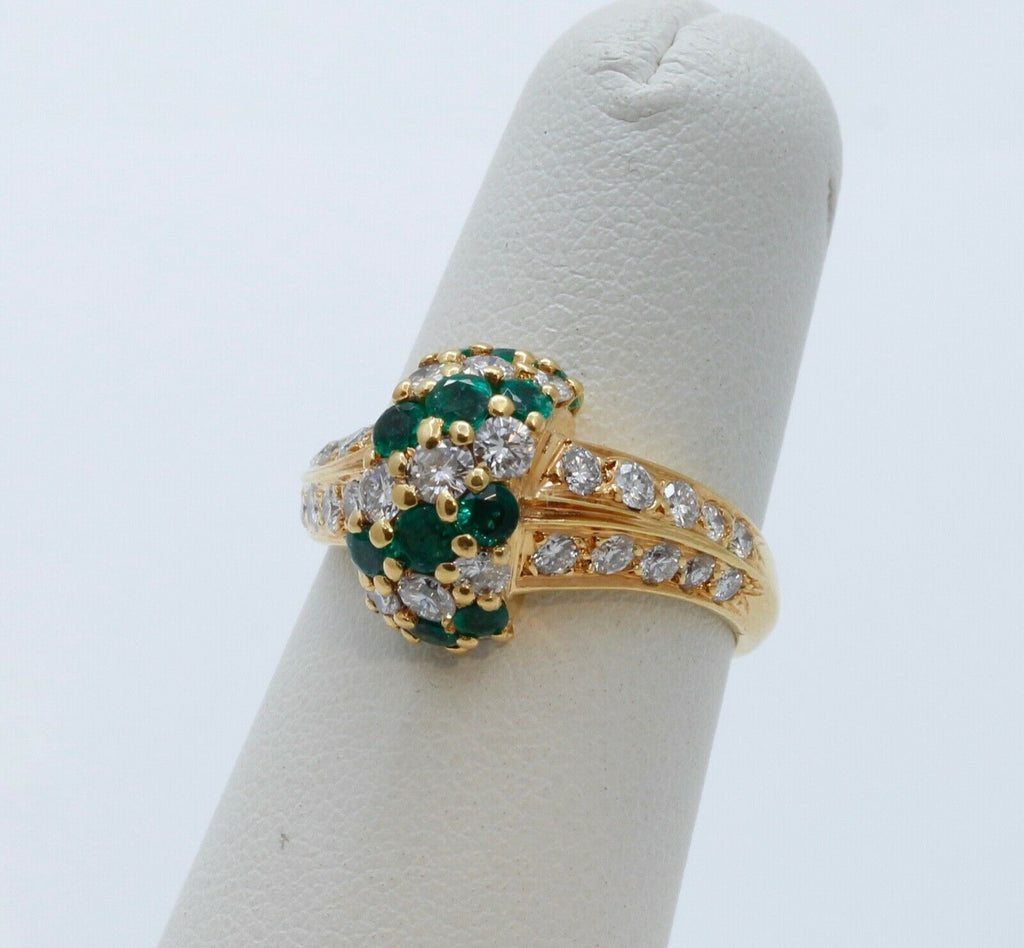 Vintage Bypass Diamonds and Emeralds 14K Yellow Gold Ring
