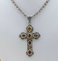 Navajo Citrine Marcasite Sterling Silver Cross Pendant