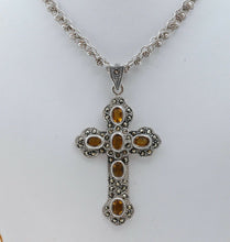 Load image into Gallery viewer, Navajo Citrine Marcasite Sterling Silver Cross Pendant
