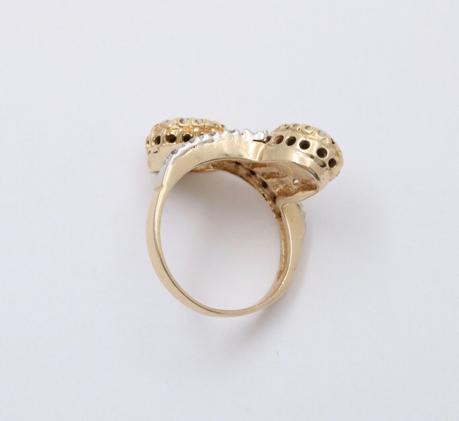 Vintage Geometric Bypass Opal Diamonds 14K Yellow Gold Ring