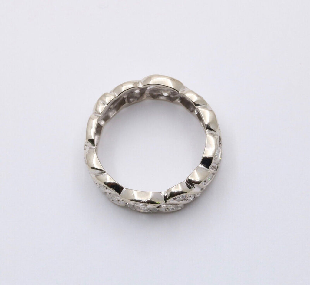 Art Deco 14K White Gold Diamond Ring Band, Wedding Band