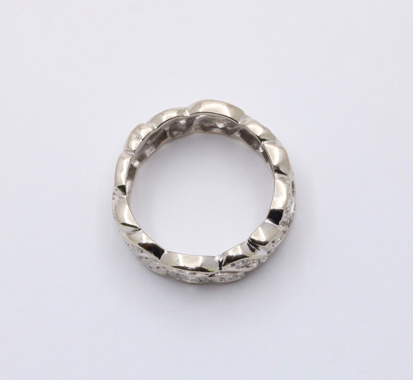 Art Deco 14K White Gold Diamond Ring Band, Wedding Band