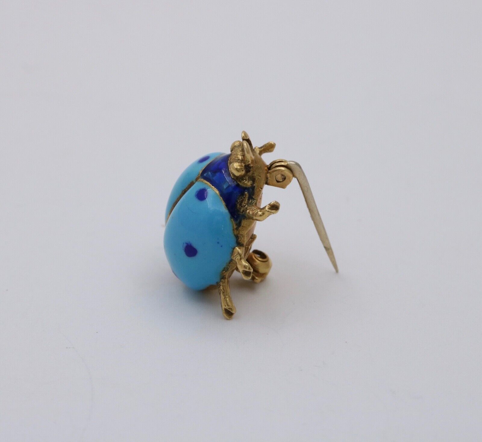 Vintage Enamel Ladybug 18K Yellow Gold Pin, Lapel Pin.