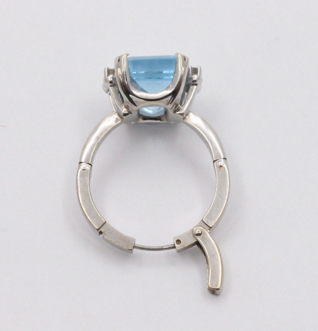 Vintage Natural Aquamarine Diamonds 14K White Gold Expandable Ring
