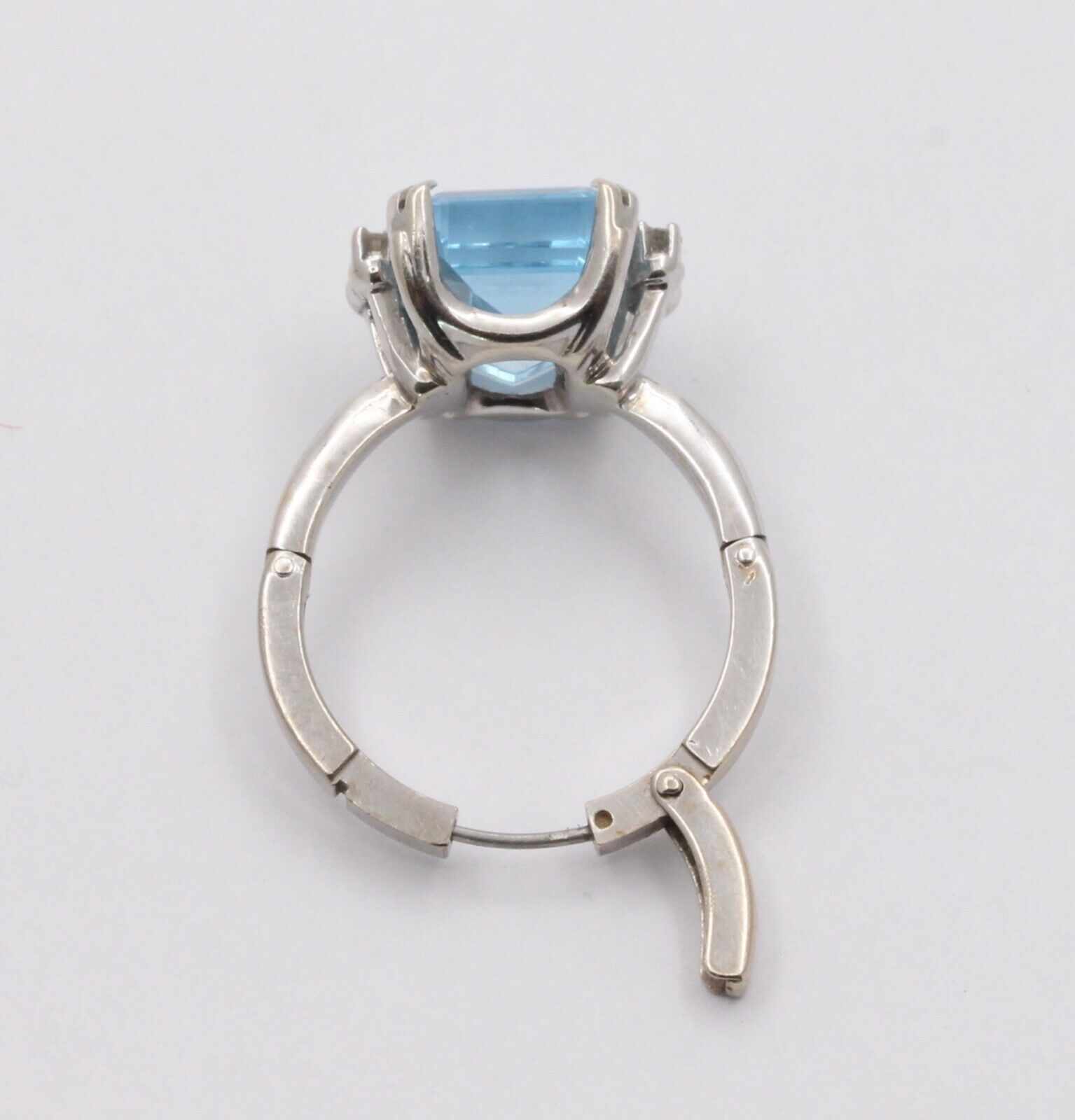 Vintage Natural Aquamarine Diamonds 14K White Gold Expandable Ring