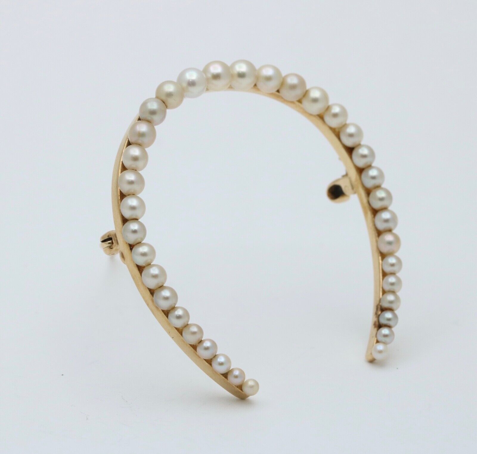 Antique Edwardian 14K Yellow Gold Horseshoe Pearl Brooch