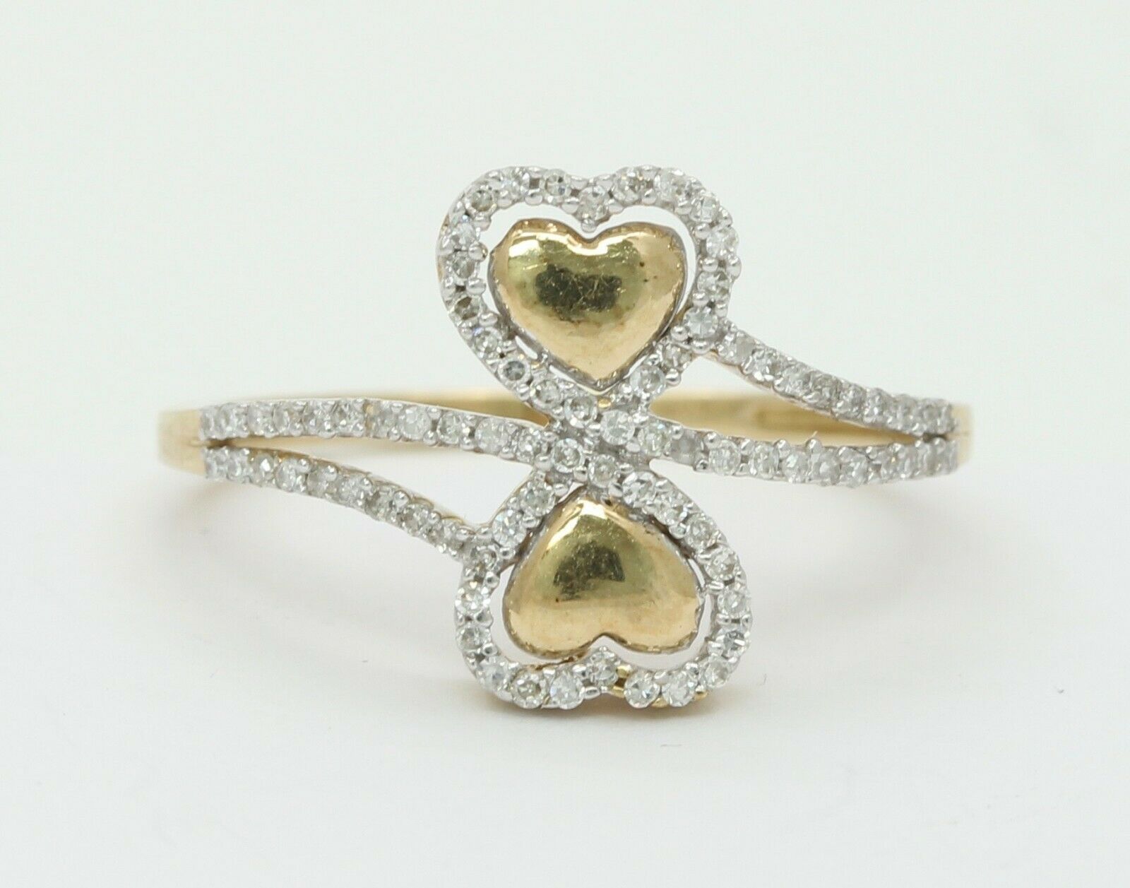 Vintage 10K Double Heart Diamond Ring