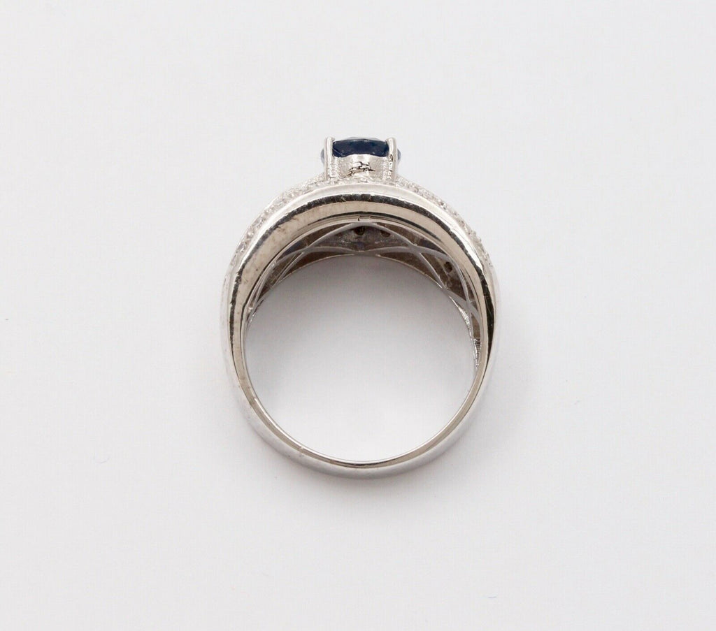 Vintage Sapphire and Diamond 10K White Gold Ring, Ring Band , Cocktail Ring
