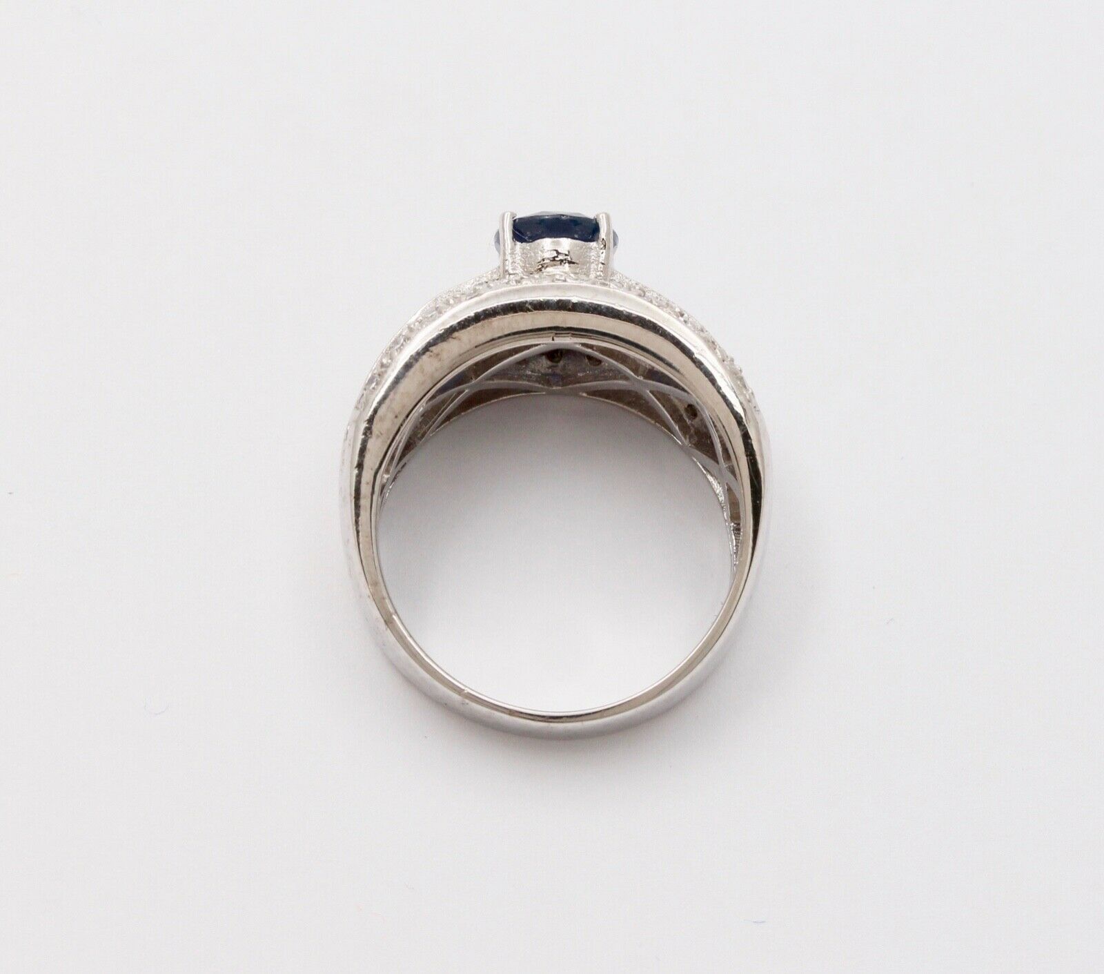 Vintage Sapphire and Diamond 10K White Gold Ring, Ring Band , Cocktail Ring