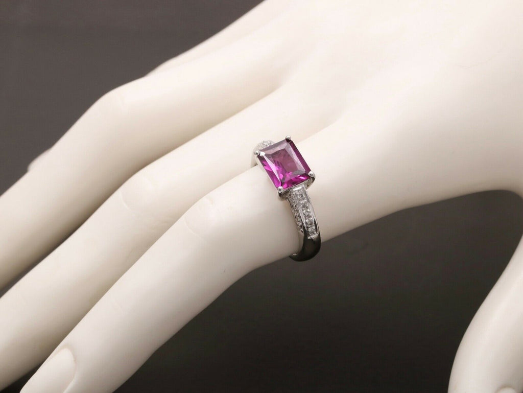 Vintage Amethyst Diamonds 18K White Gold Ring