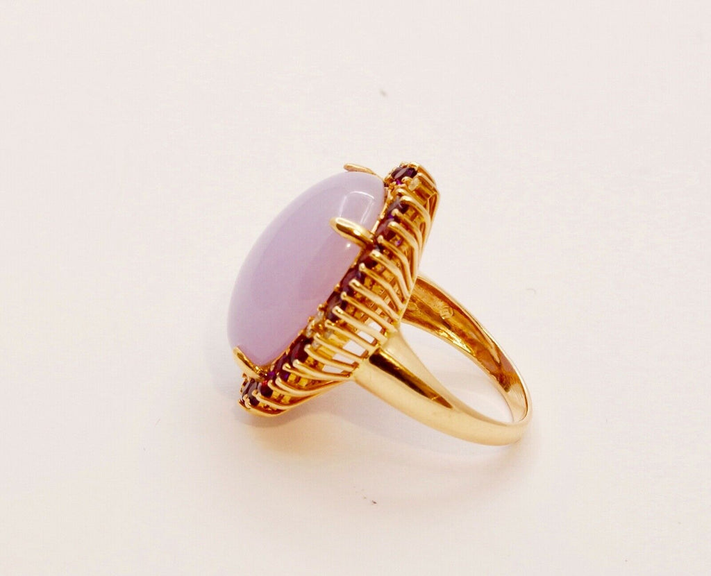 Vintage Statement Lavender Jade Amethyst Diamonds 14K Yellow Gold Ring