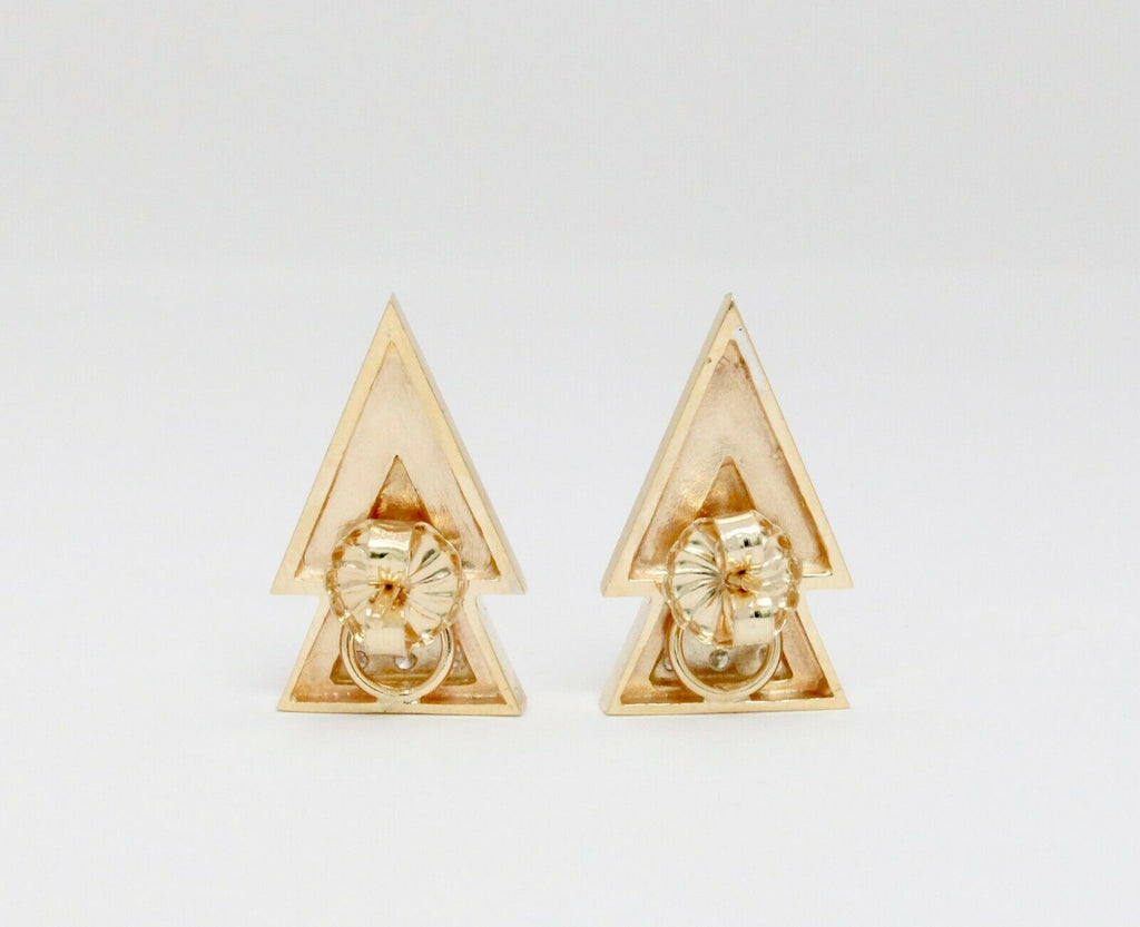 Vintage 14K Yellow Gold Diamond Triangle Earrings