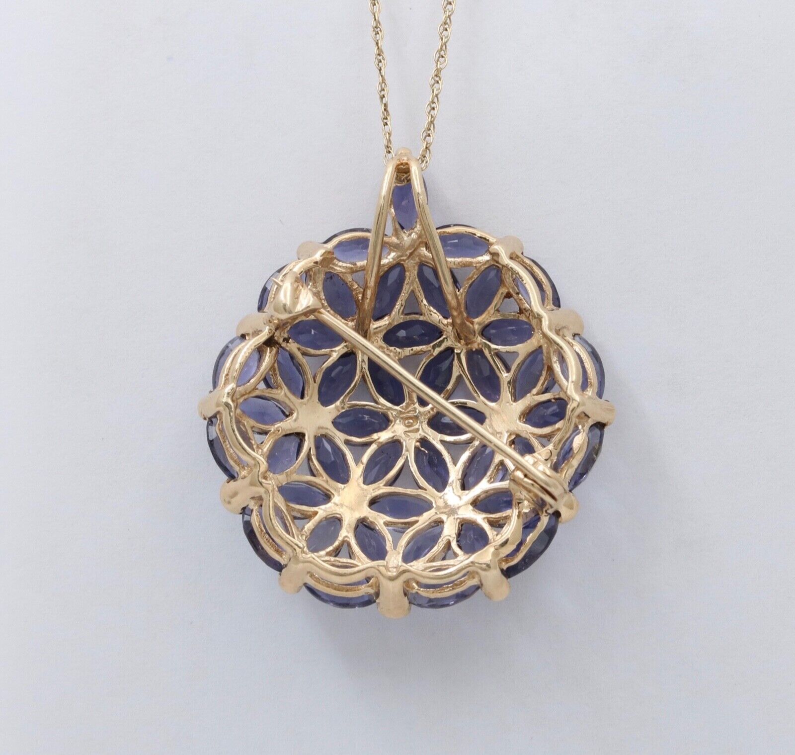 Vintage Tanzanite Diamonds 10K Yellow Gold  Hydrangea Pendant Brooch Pin