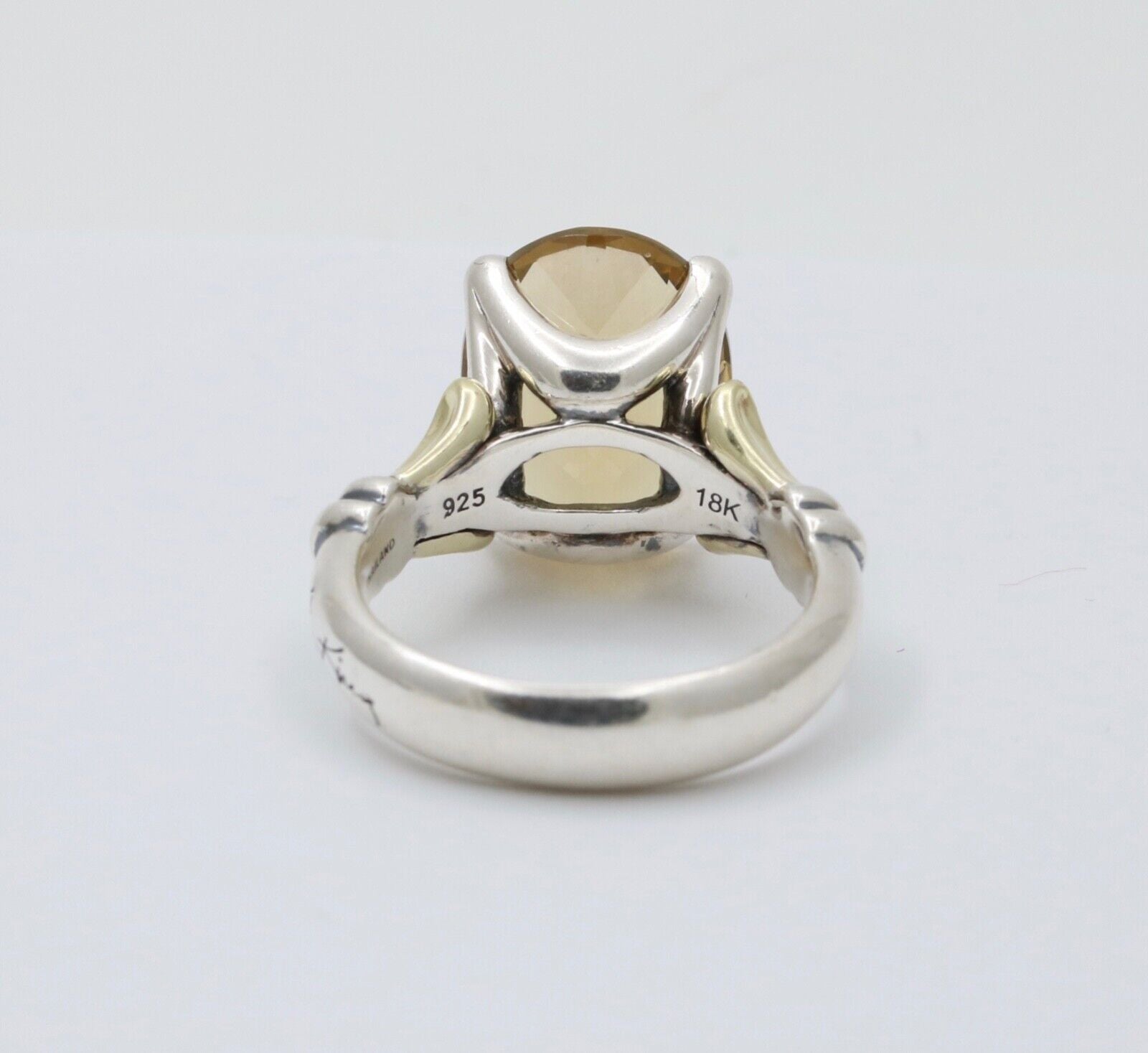 Vintage Yellow Quartz 18K Yellow Gold 925 Silver Ring