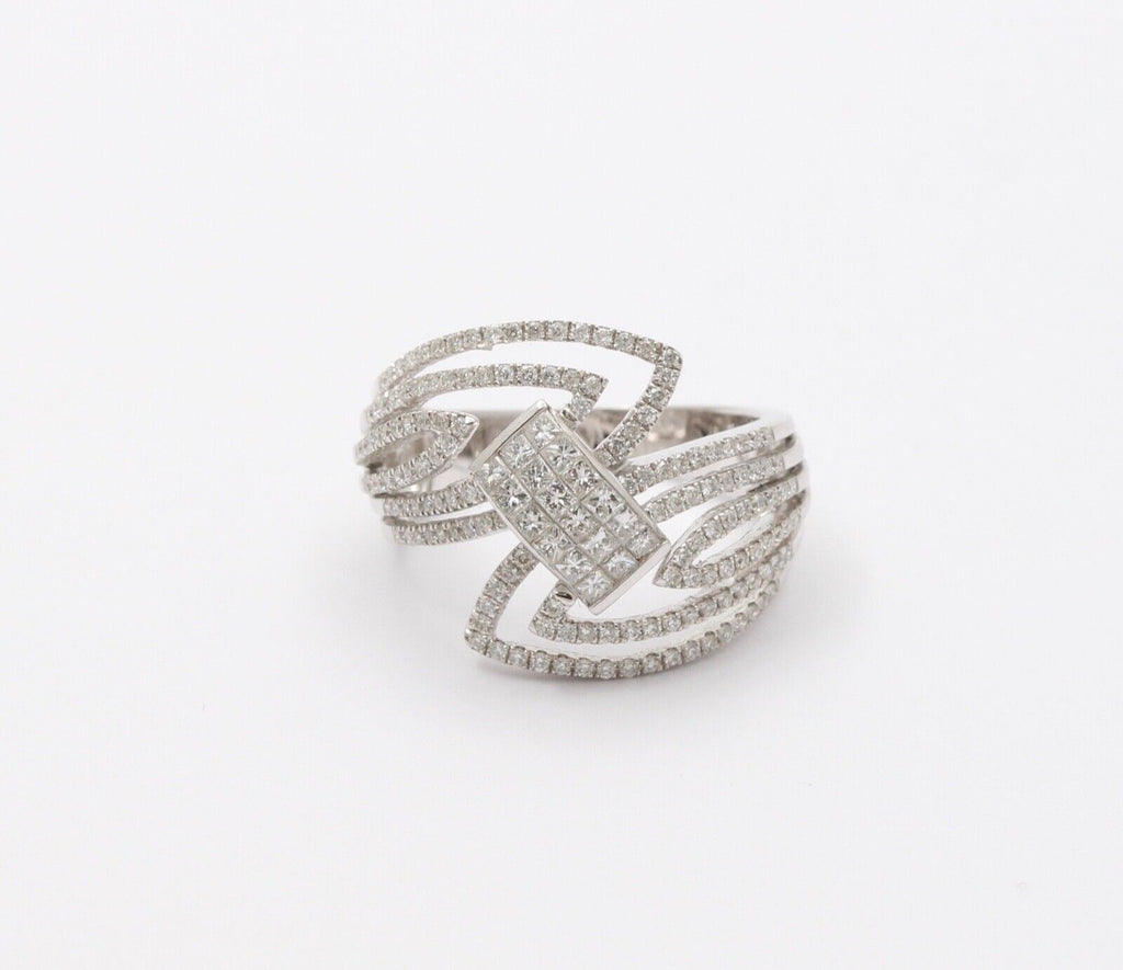 Mid Century 18K White Gold Diamond Bypass Ring, Engagement Ring