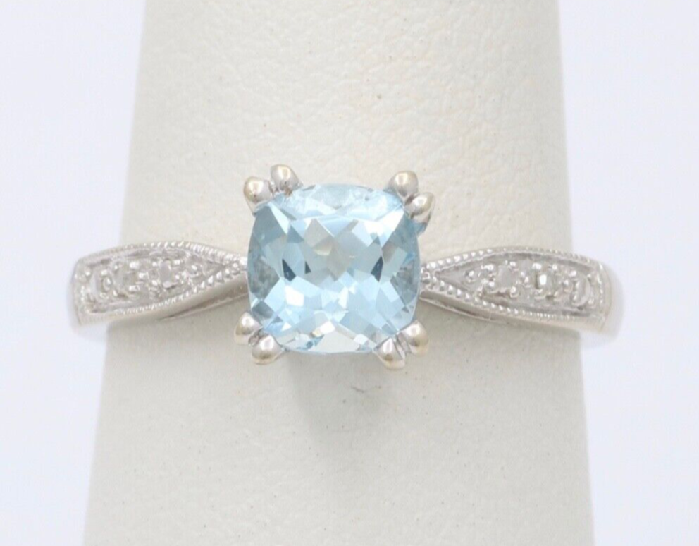 Classic 14K White Gold Aquamarine Ring, Engagement Ring