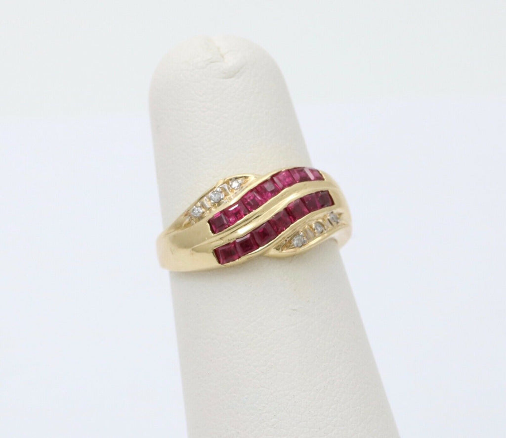 Vintage 14K Yellow Gold Ruby & Diamond Infinity Ring Band
